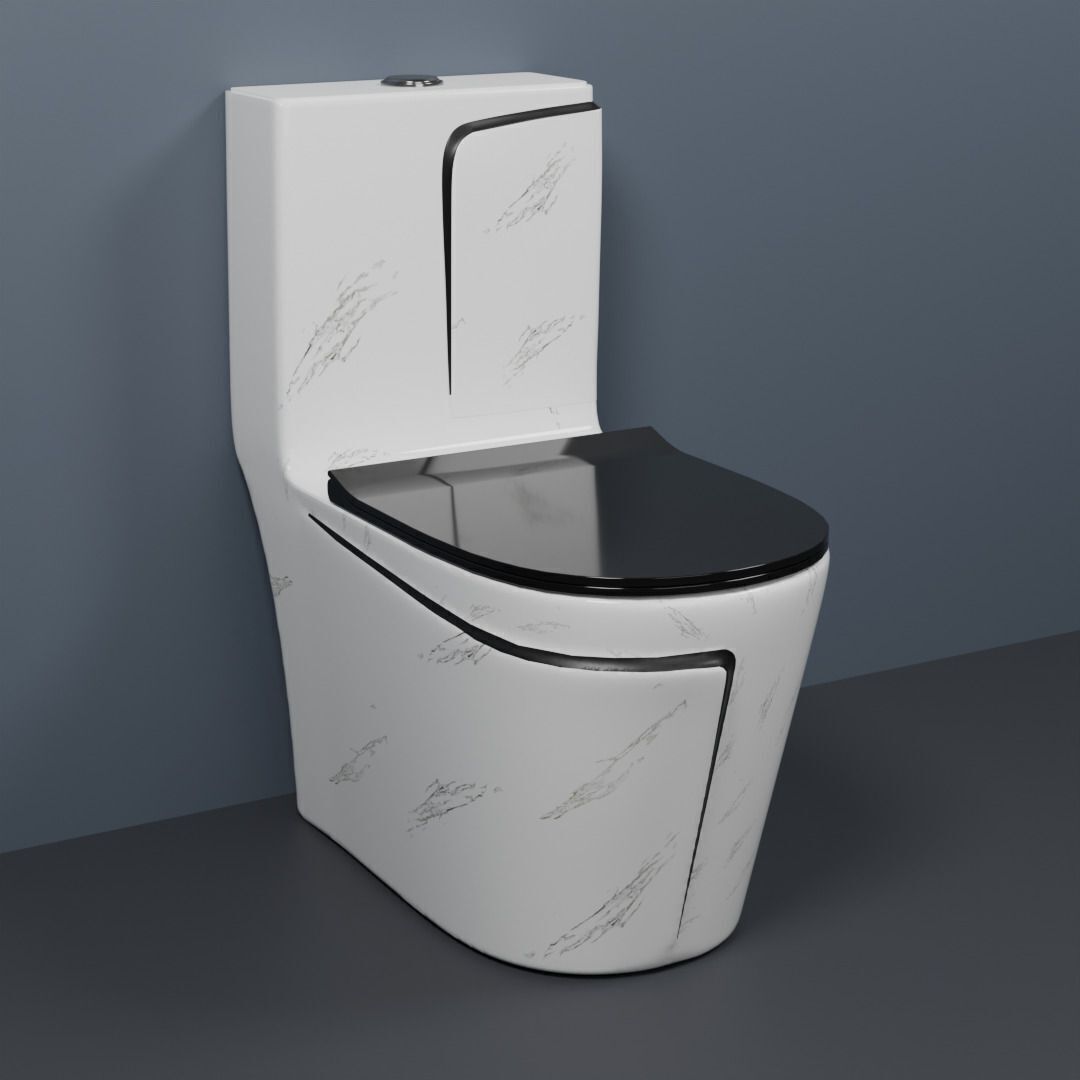 Premium Quality 9907 Shining White Marble commode with Black Finishing Line & Seat Cover and Round Flush Button Western Commode-image-28