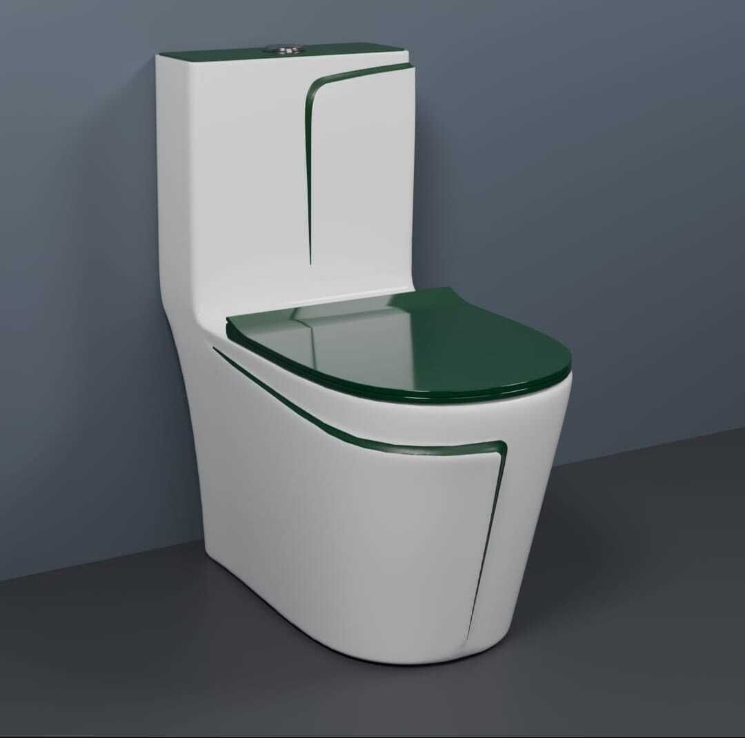 C06 Premium White commode with Green Finishing Line and Round Flush Button Western Commode-image-45