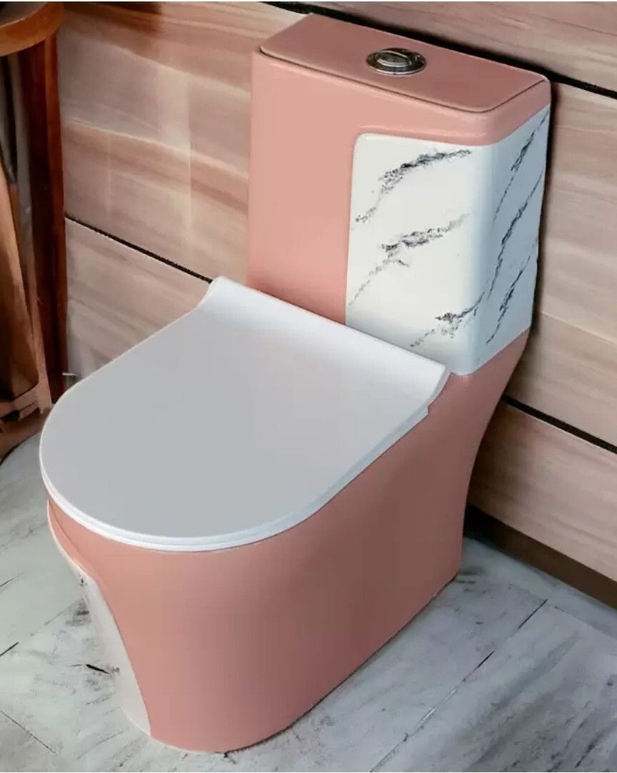 Premium Quality C015 Premium Quality Shining Pink Commode With White Marble Finish and Round Western Commode-image-36