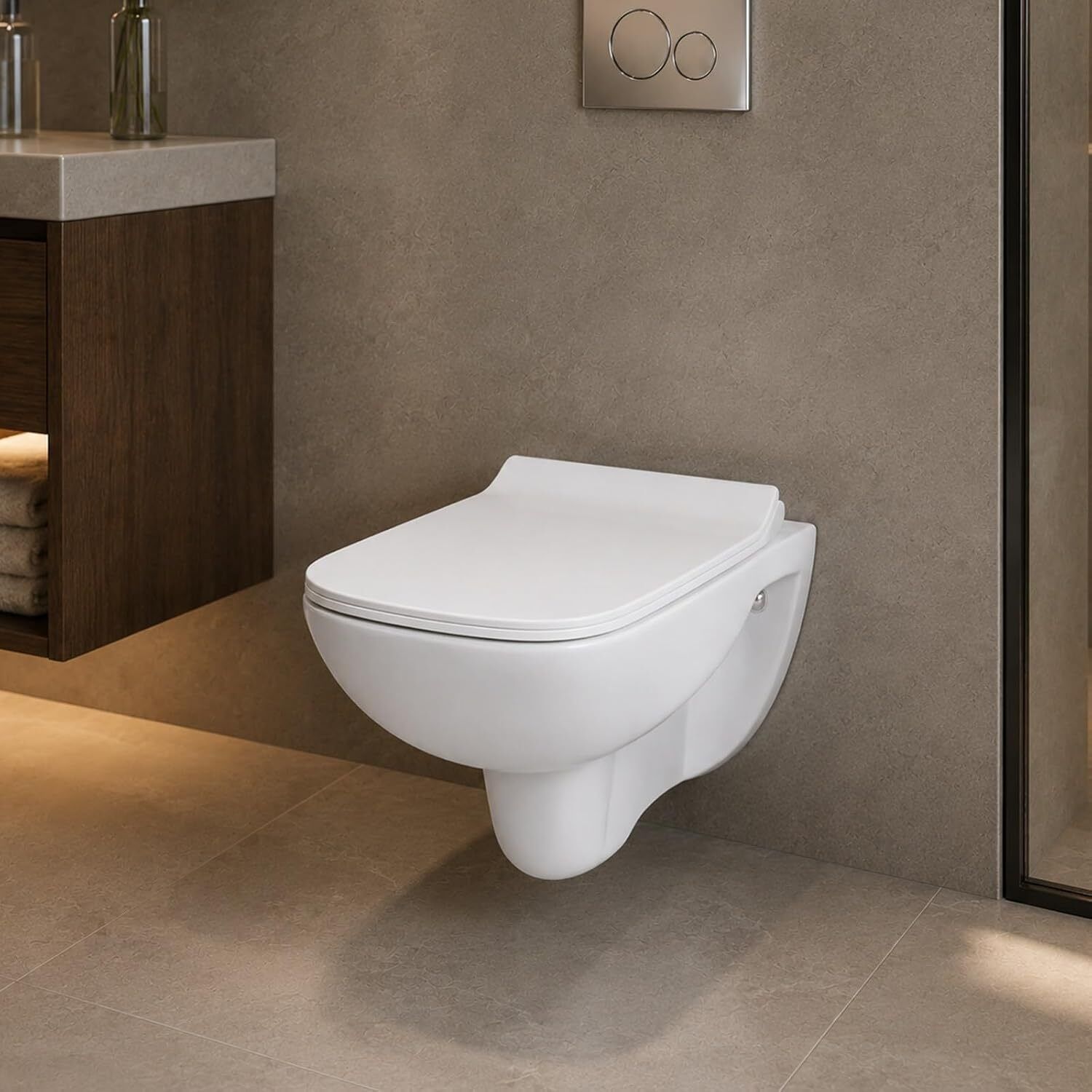 Pacific Wall Hung Western Toilet | P-Trap Wall Outlet Commode with Soft-Close Seat Cover | Ceramic Wall Mounted EWC for Bathroom Western Commode-image-42