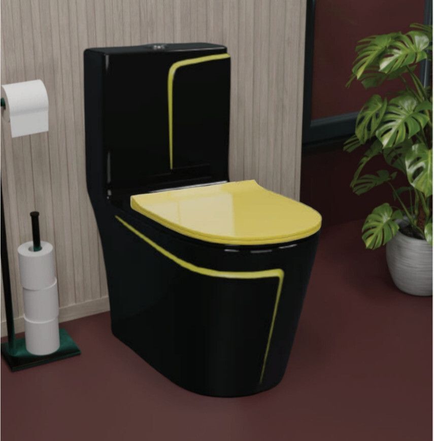 Black Commode WIth Yellow FInishing Line & Round Flush Button (Yellow Seatcover) Western Commode-image-31