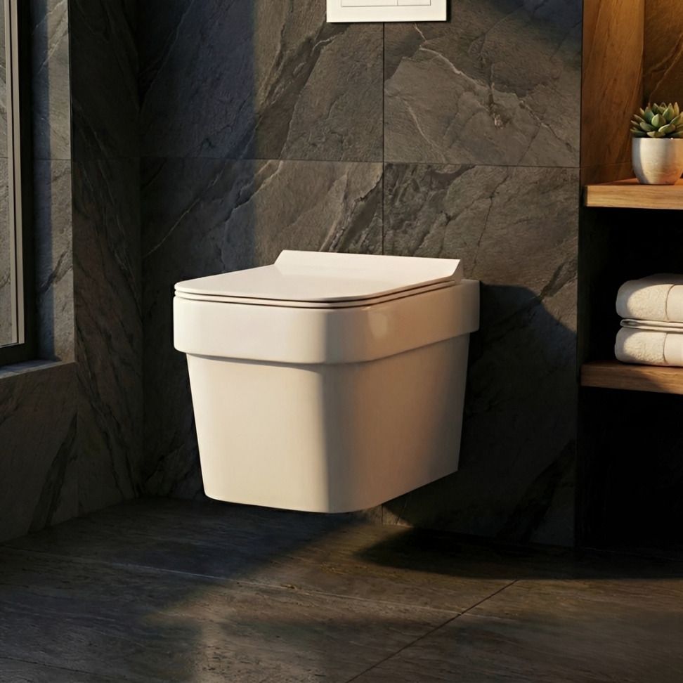 Ceramic Commode for Toilet/P Trap Western Wall Hung Toilet/Rim Washdown Western Toilet with Soft Close Toilet Seat Cover-(990) Western Commode Western Commode-image-25