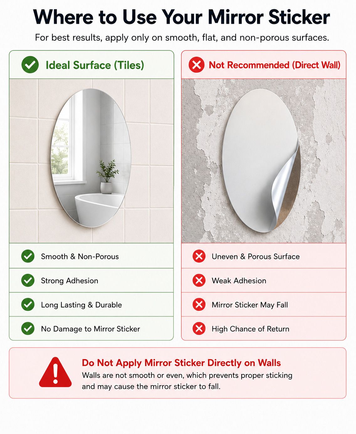 Oval Shape Adhesive Mirror Sticker for Wall on Tiles Bathroom Bedroom LivingRoom Bathroom Mirror-image-40