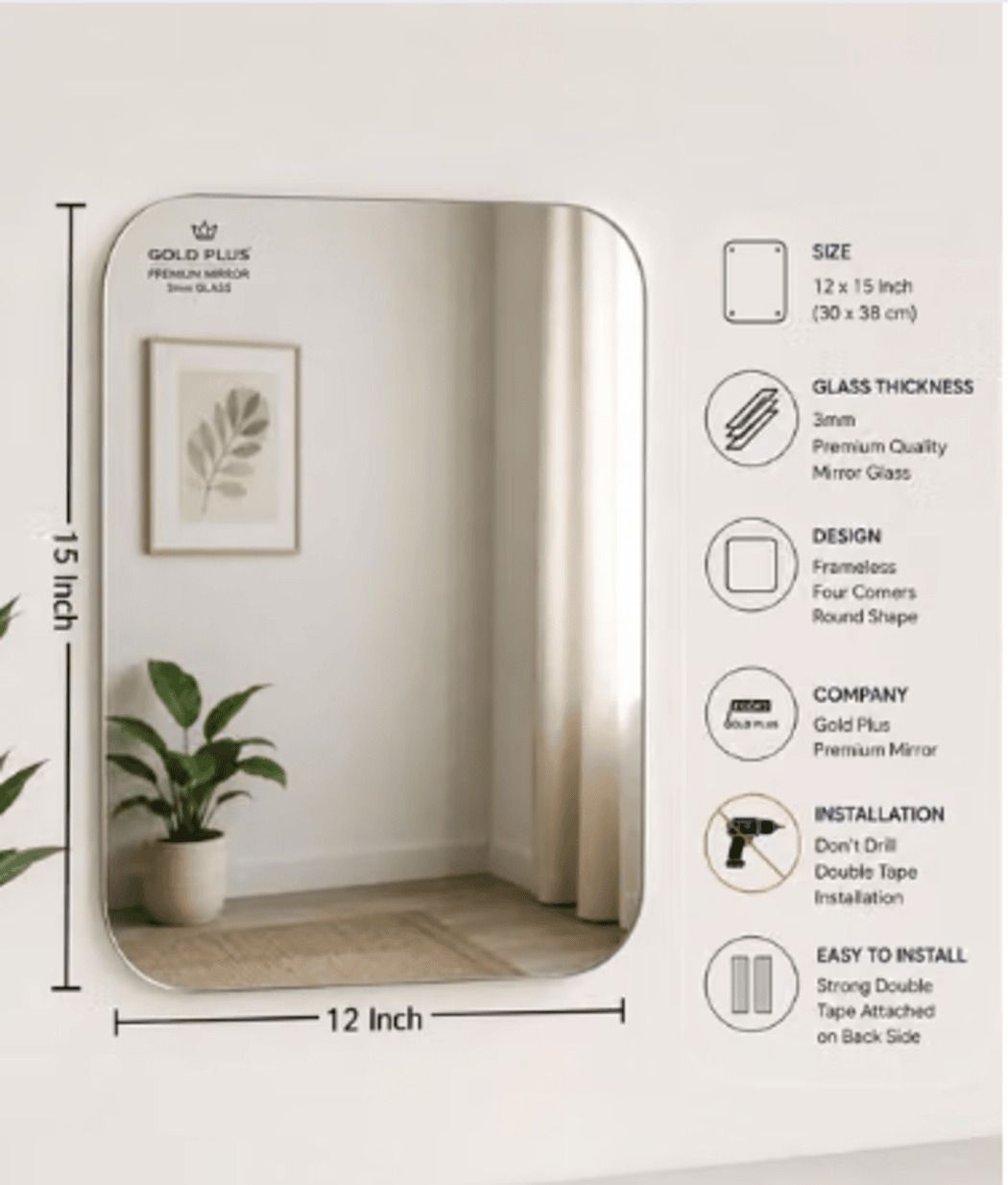 indiashop 3D Decorative Mirror For Bedroom, Glue Mirro Bathroom lenth 36*30*.5-picture-22