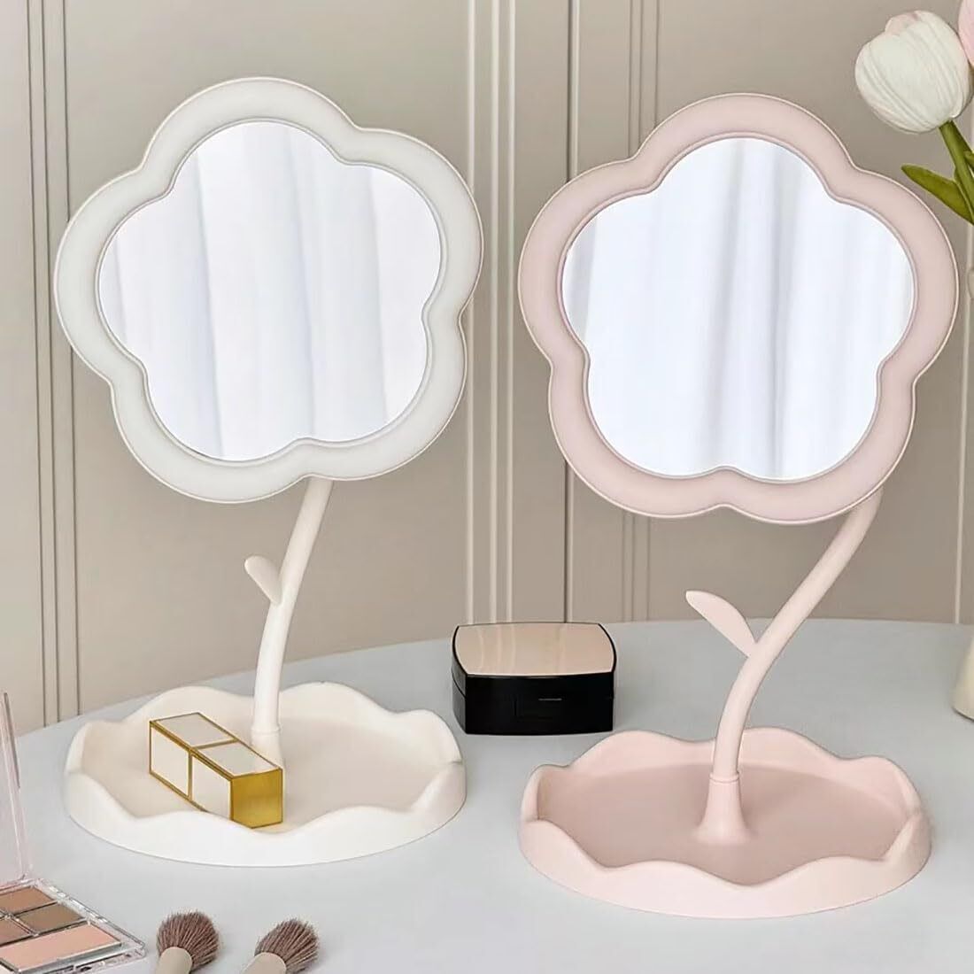 Flower-Shaped Makeup Mirror, Rotatable tray Table Vanity Mirror Cute-image-29