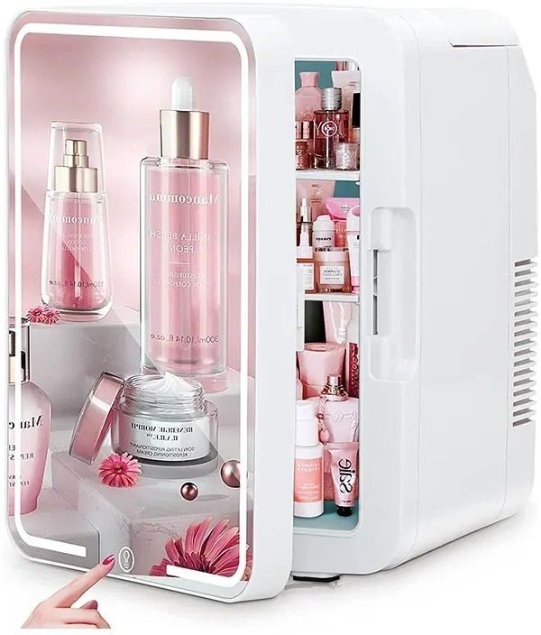 Mini Fridge for Bedroom, LED Lighted Mirror Glass, 4L Cool and Warm Portable Skincare Fridge for Makeup, Beauty Products, and Vanity 4 L Compact Refrigerator-image-5