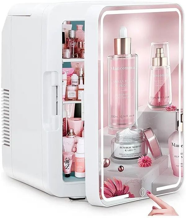 Mini Fridge 4L Portable Mini Cooler Warmer with LED Mirror ECO Noise Reduction Technology Compact and Quiet Small Fridge for Makeup 4 L Compact Refrigerator-image-4