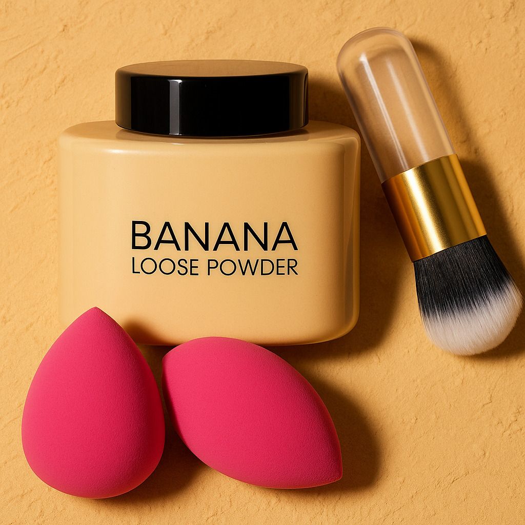 Banana Loose Powder with Makeup Brush | Long Lasting waterproof Powder with puff Compact