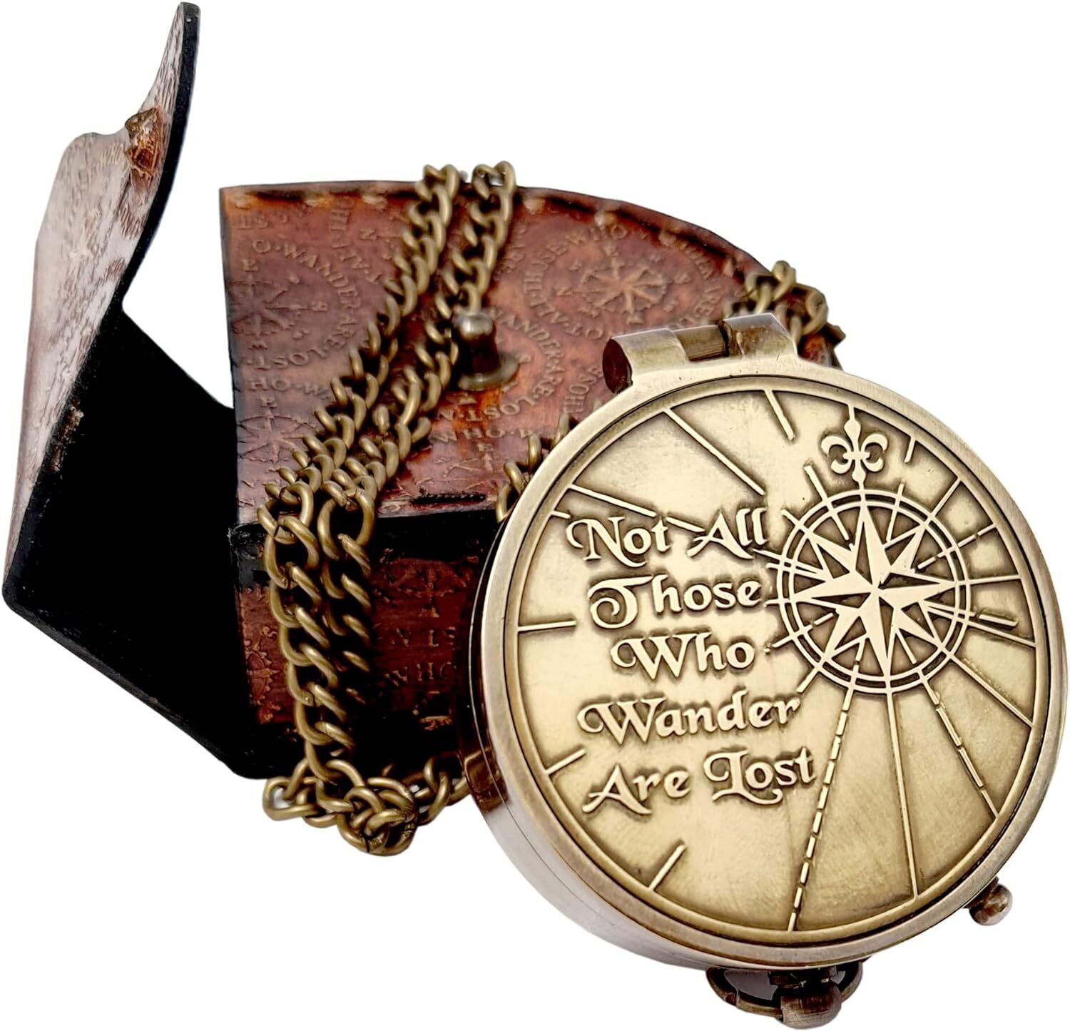 apax Antique Brass Not All Those Who Wonder are Lost Compass Engraved Directional Compass-picture-10