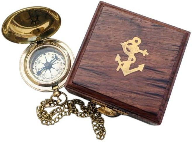 sf enterprises Brass Compass with Anchor Wooden Box Compass-picture-34