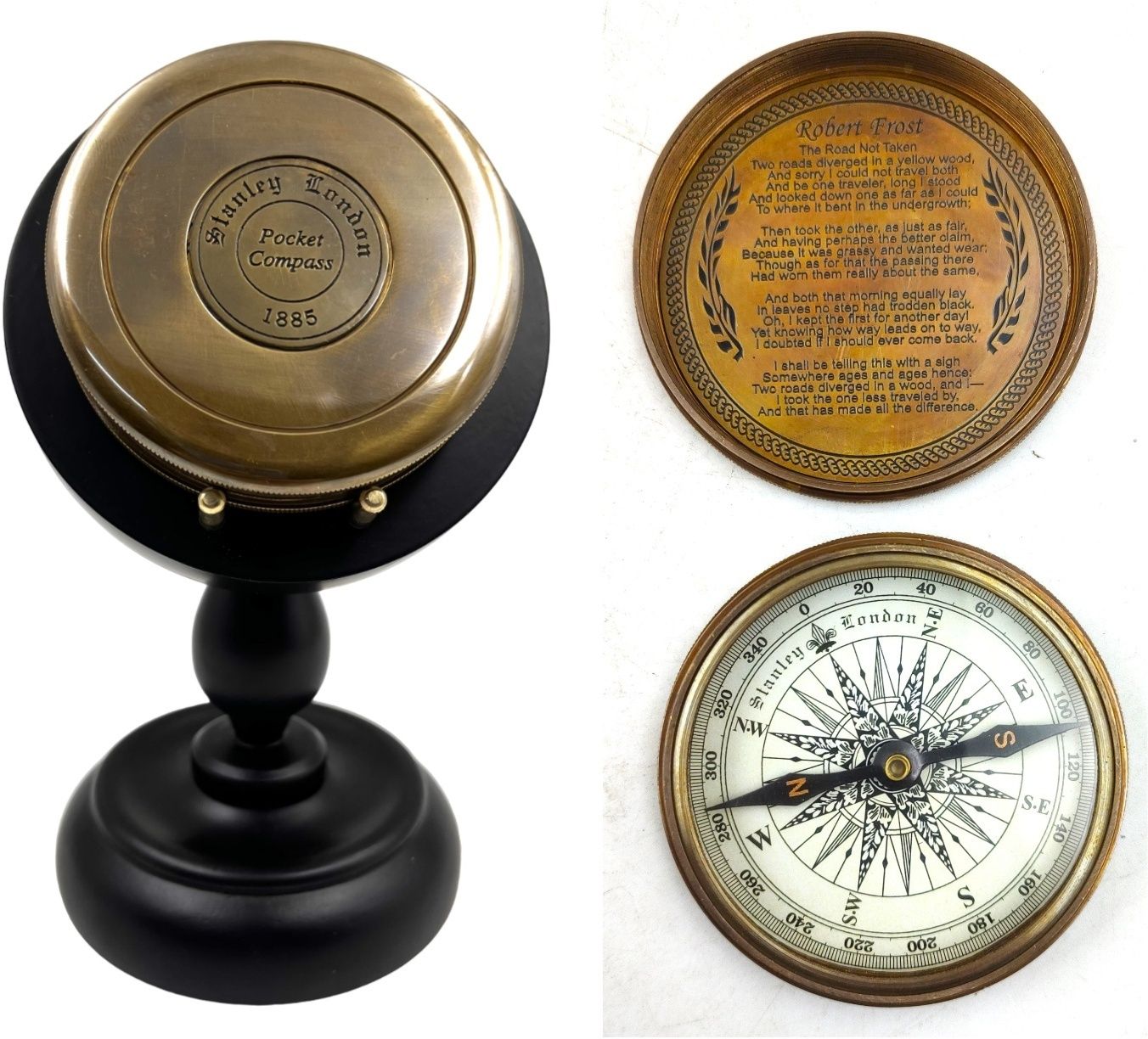 ascent india Brass poem compass lid compass with wooden Display stand nautical Compass-picture-48