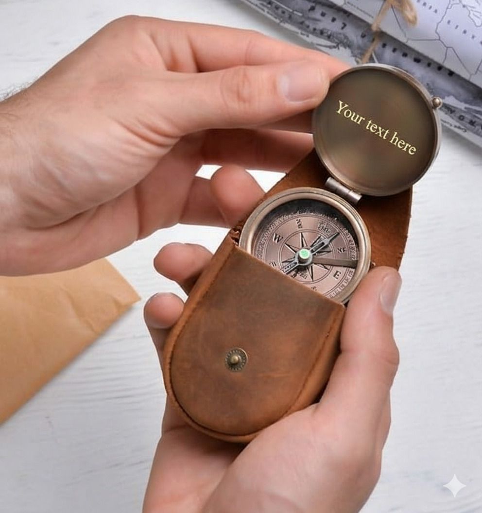 ascent india Personalized Pocket Compass Brass Nautical with Leather Cover Birthday Gift Compass-picture-19