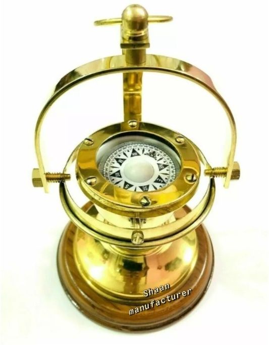 BRASS MARINE GIMBALED SHIP'S COMPASS WITH DESK STAND Compass-image-49