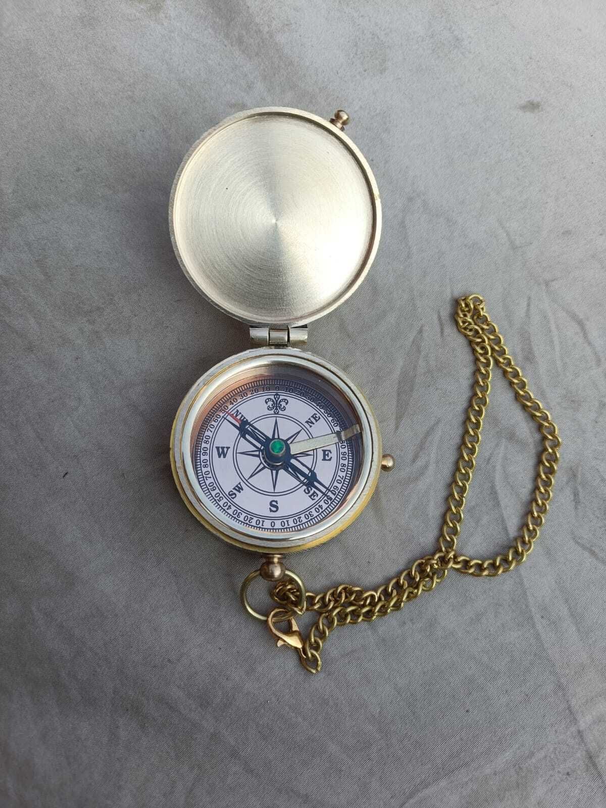 Antique Pocket Watch Style Magnetic Compass with Chain Compass-image-26