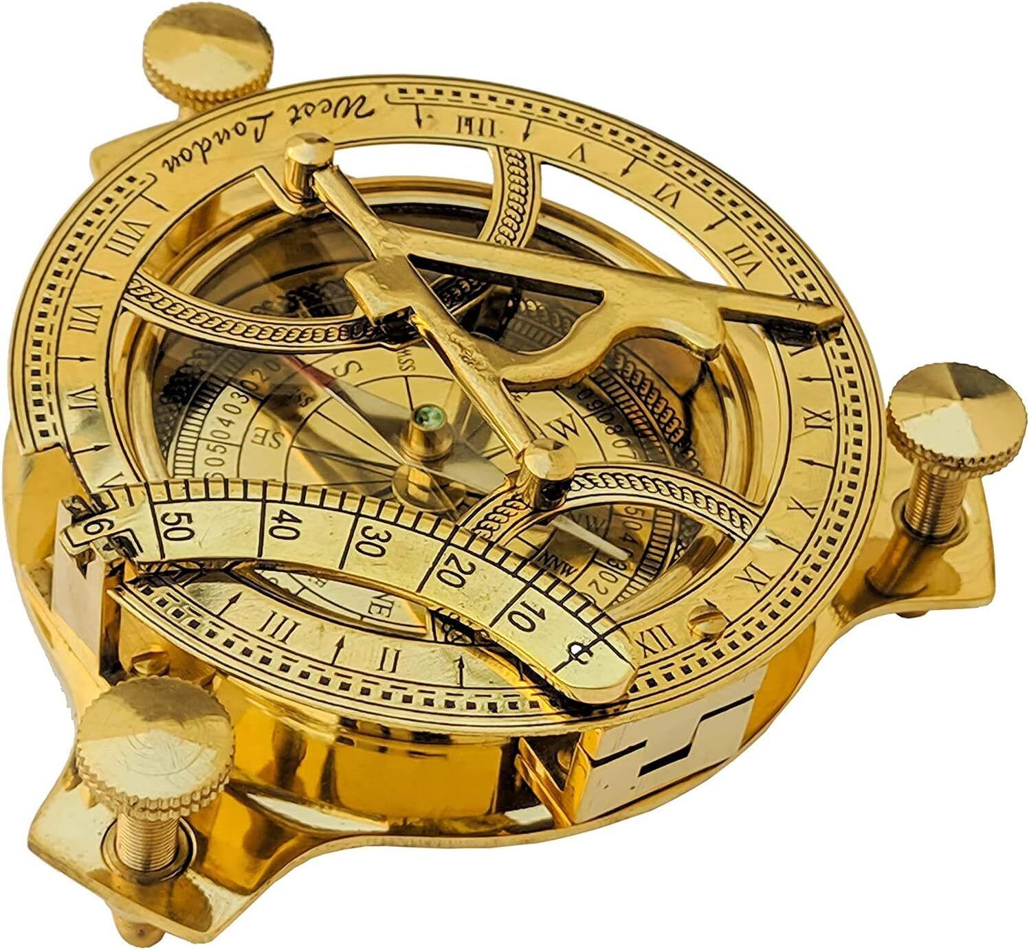 Brass Sundial Compass With leather case For Campaigning Tourist Hiking Compass-image-22