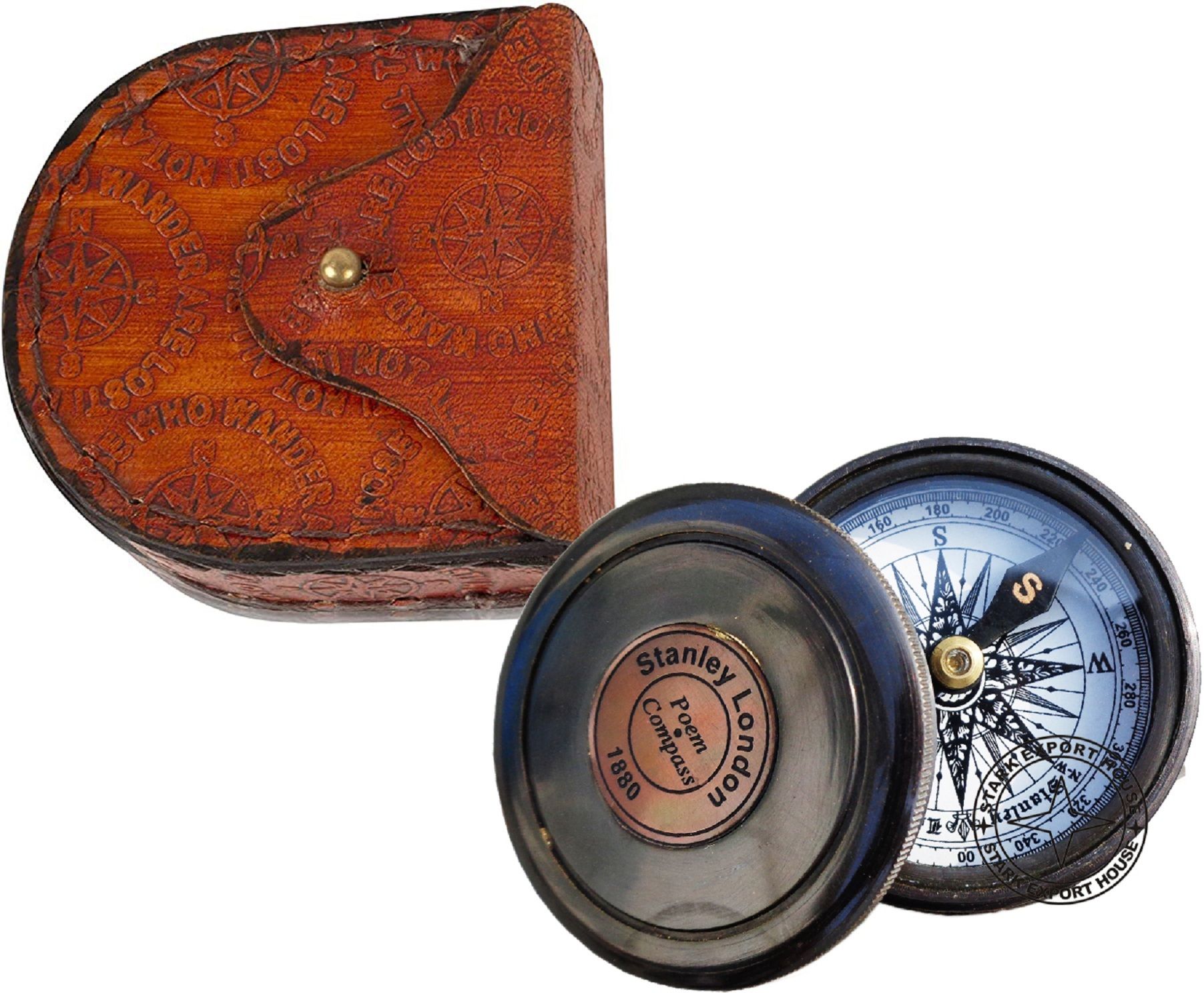 stark export house Brass Antique 2 Inch Sundial Compass WITH LEARTHER BOX TZQB Compass-picture-13