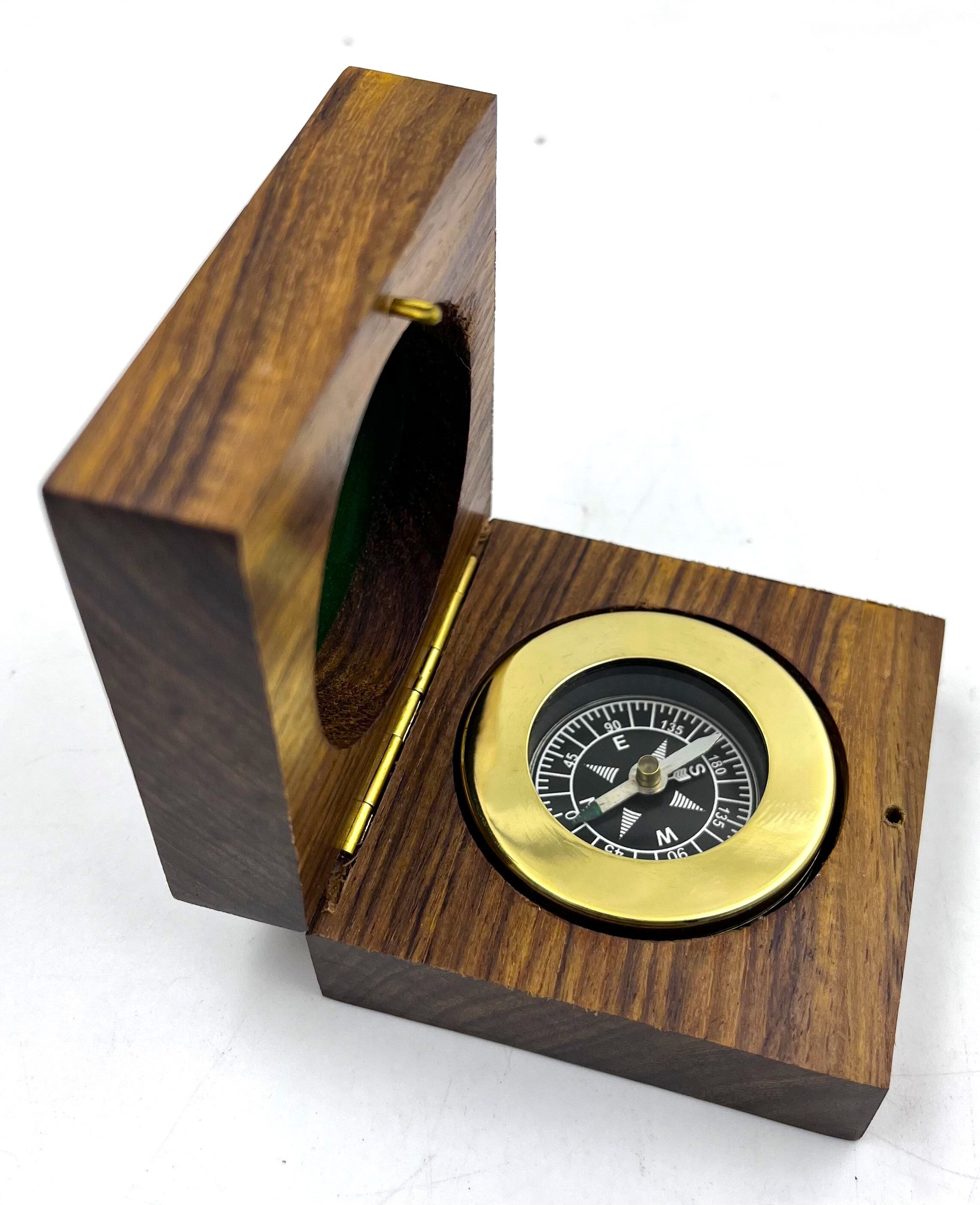 ascent india Brass Paperweight Compass Nautical w/Rosewood Box 2.5" Compass-picture-39
