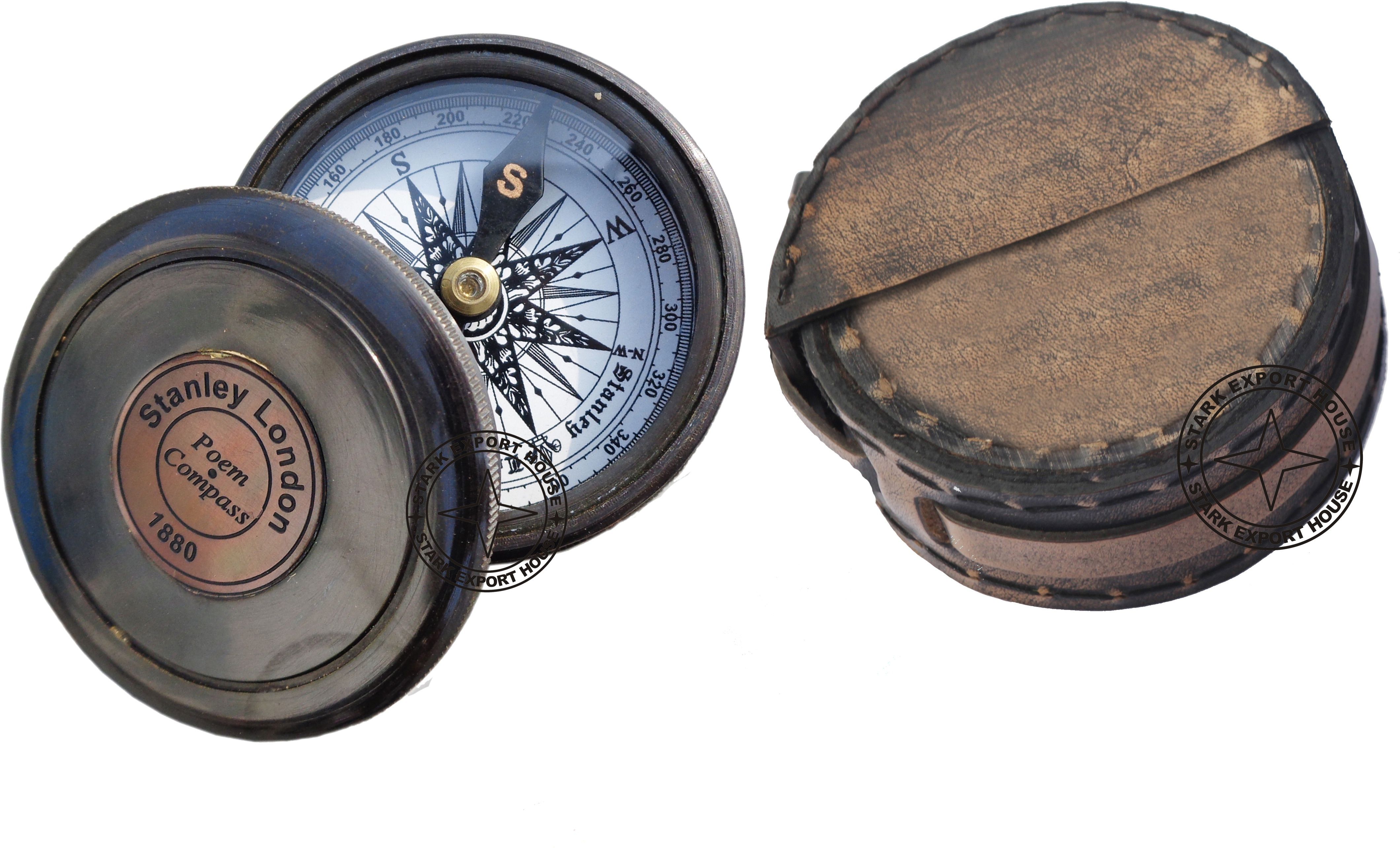 stark export house Brass Antique 2 Inch with Leather Box Sundial Compass for Outdoor Activities Compass-picture-17