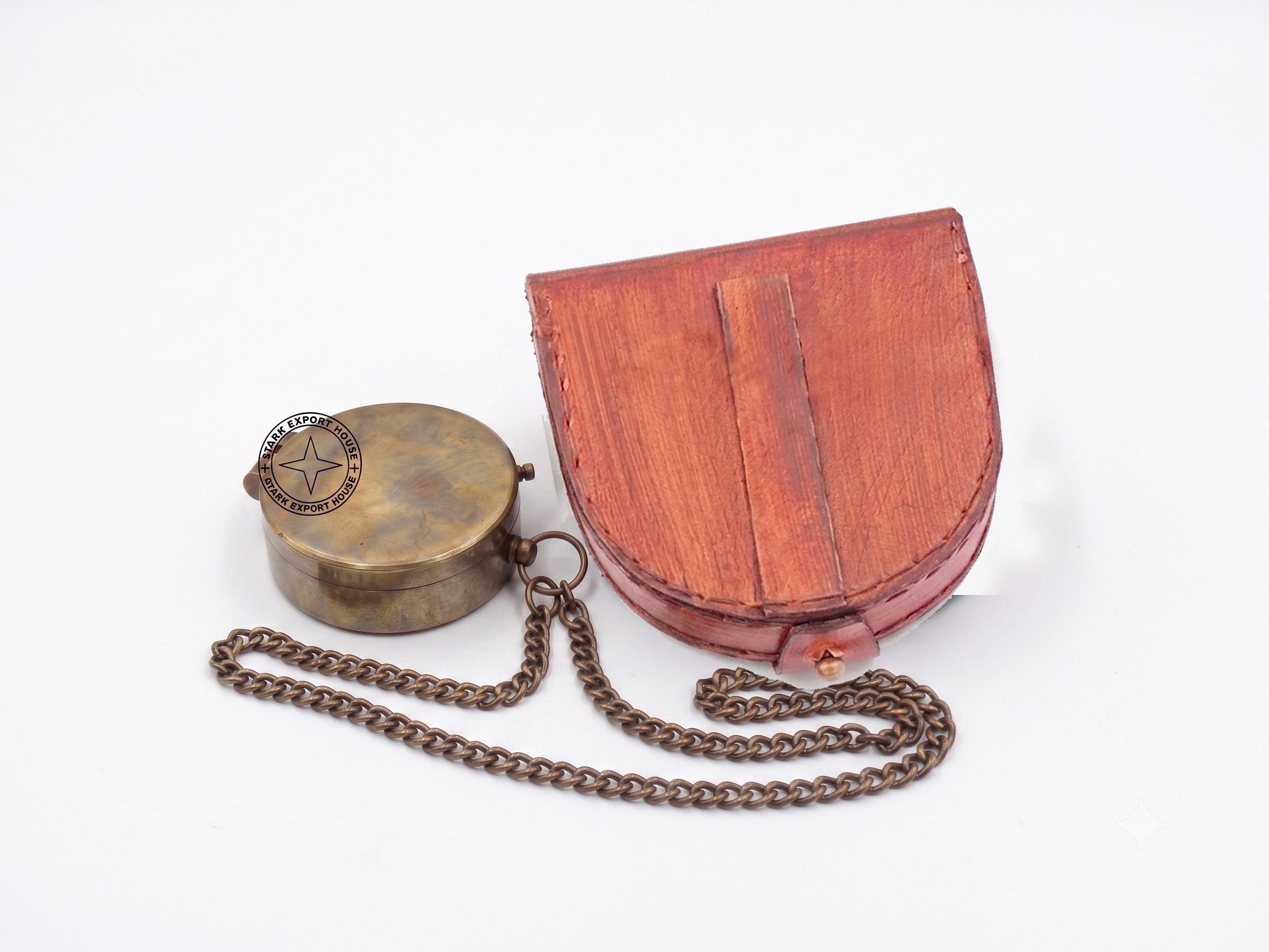 Brass Antique Leather Box 2 Inch Sundial Compass Outdoor (FGTR) Compass-image-26