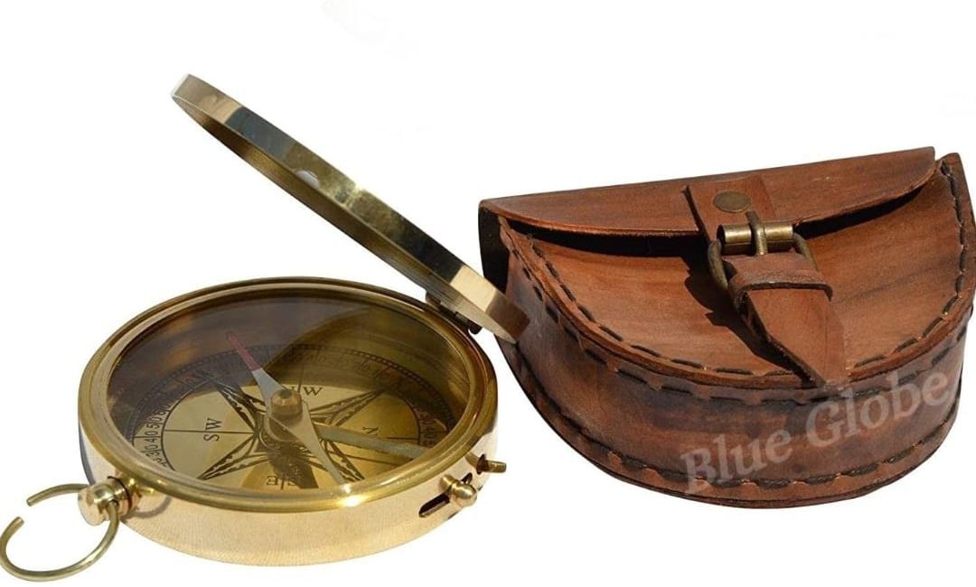 auntiqueindia Brass Compass with Leather Case, Compass-picture-18