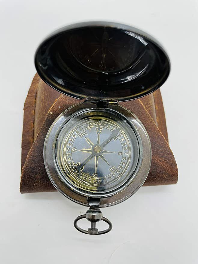 neevmobiles Golden Antique Brass Compass With Leather Case Compass-picture-28
