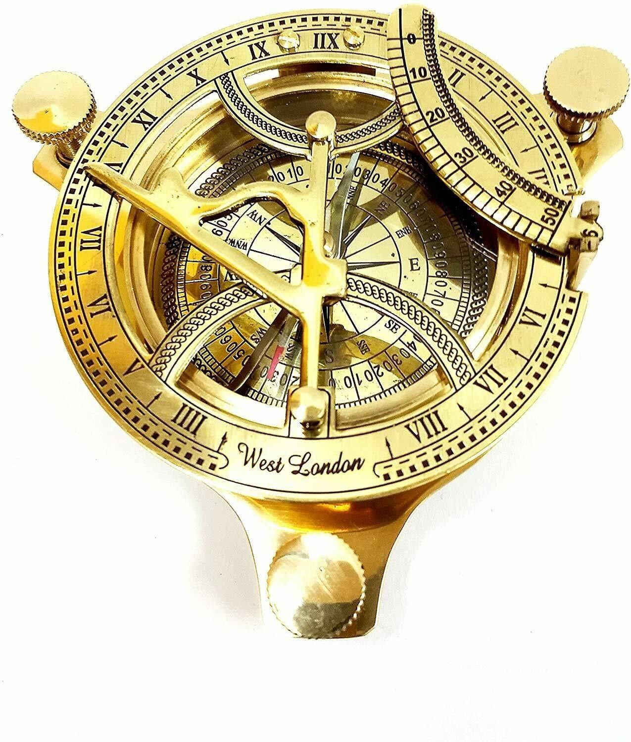 ascent india NAUTICAL 3 Inch Brass Golden Sundial Compass. Sun Clock Brass Golden Compass-picture-12