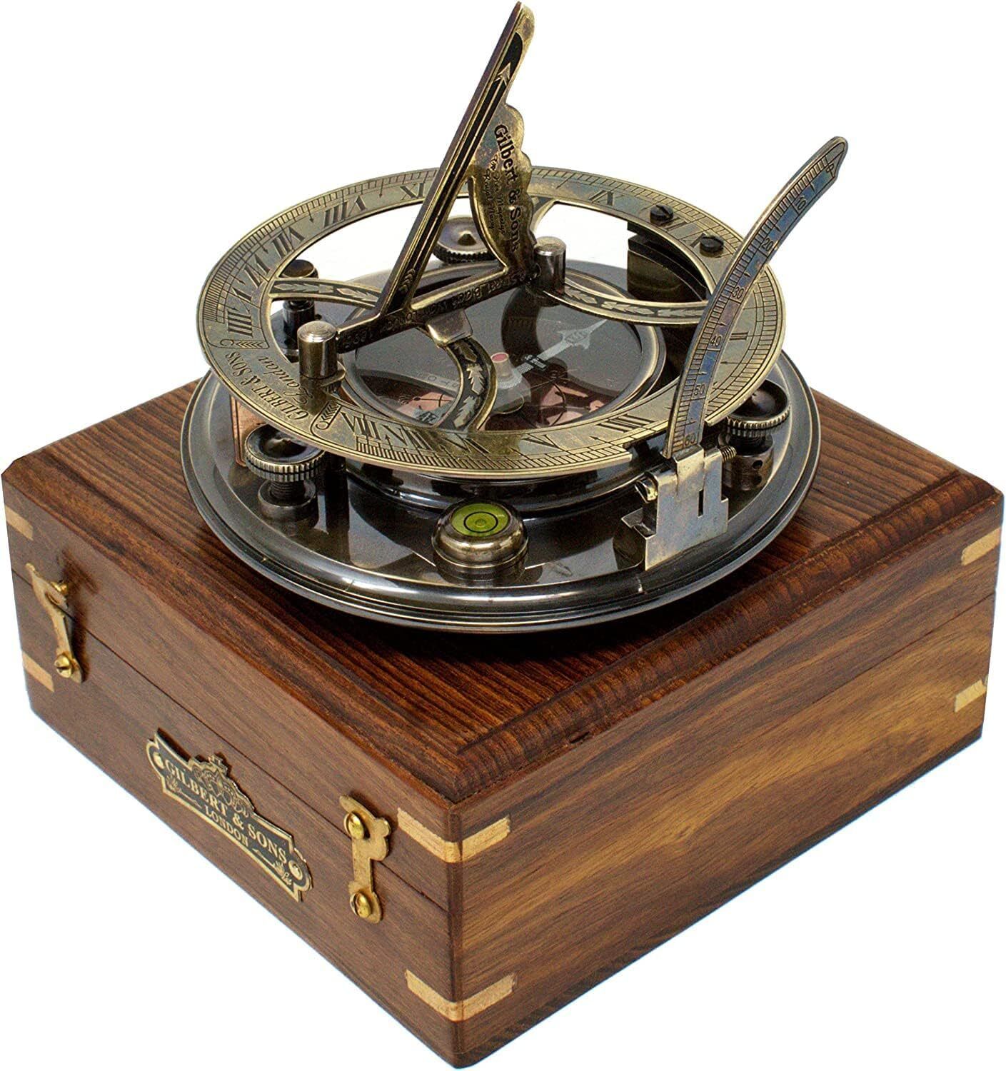 brass compass 5 inches large sundial compass gilbert rosewood compass
