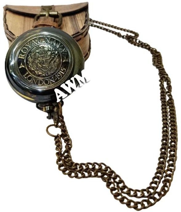 handmade nautical push open compass replica brass pocket compass w/ leather case compass