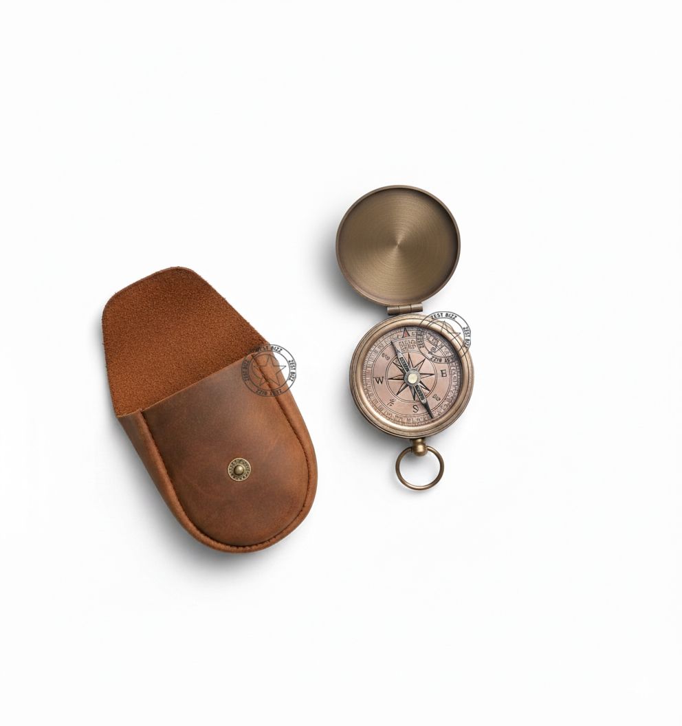 zest bizz Brass Compass Marine Pocket Compass 2 inch with Leather Box FDRE Compass-picture-29