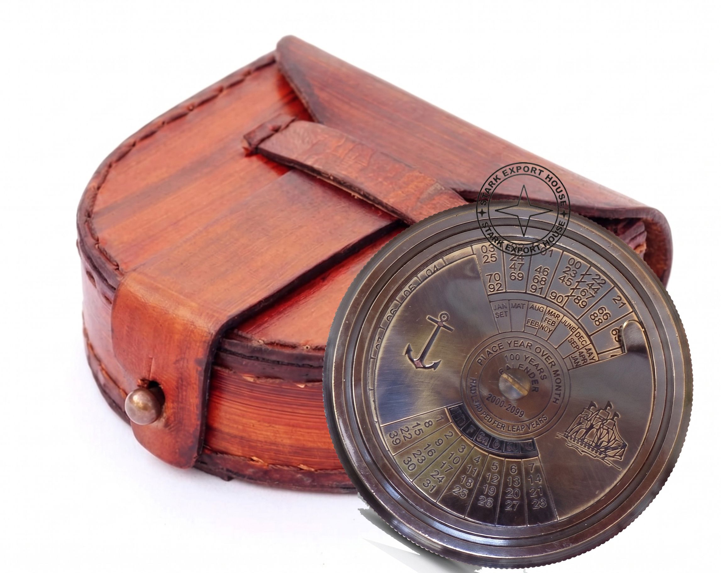 Antique Black calender 2 Inch Leather Box Compass-image-21