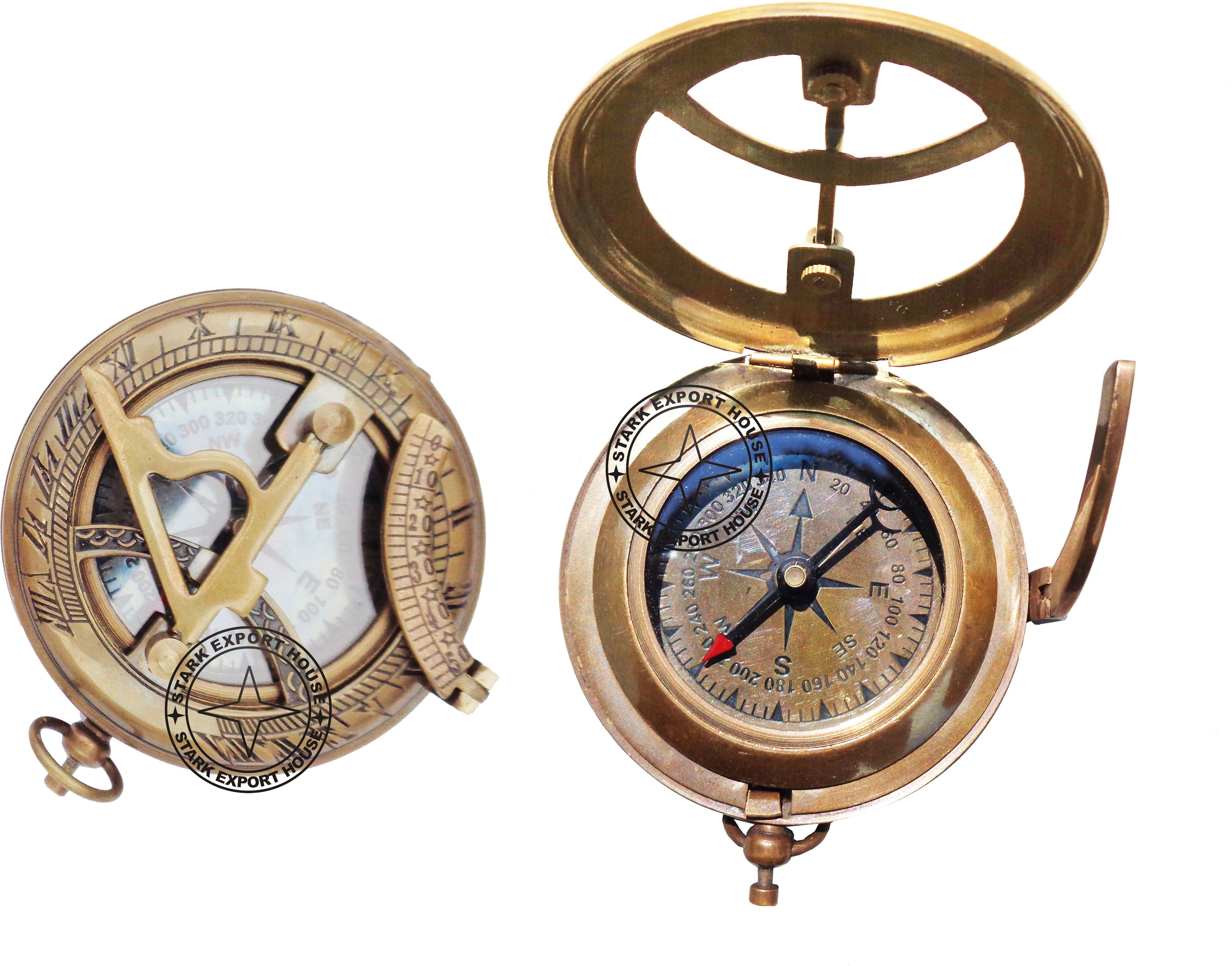 stark export house Brass 3 Inch Sundial Compass with Wood Box Great Antique Gift Compass-picture-21
