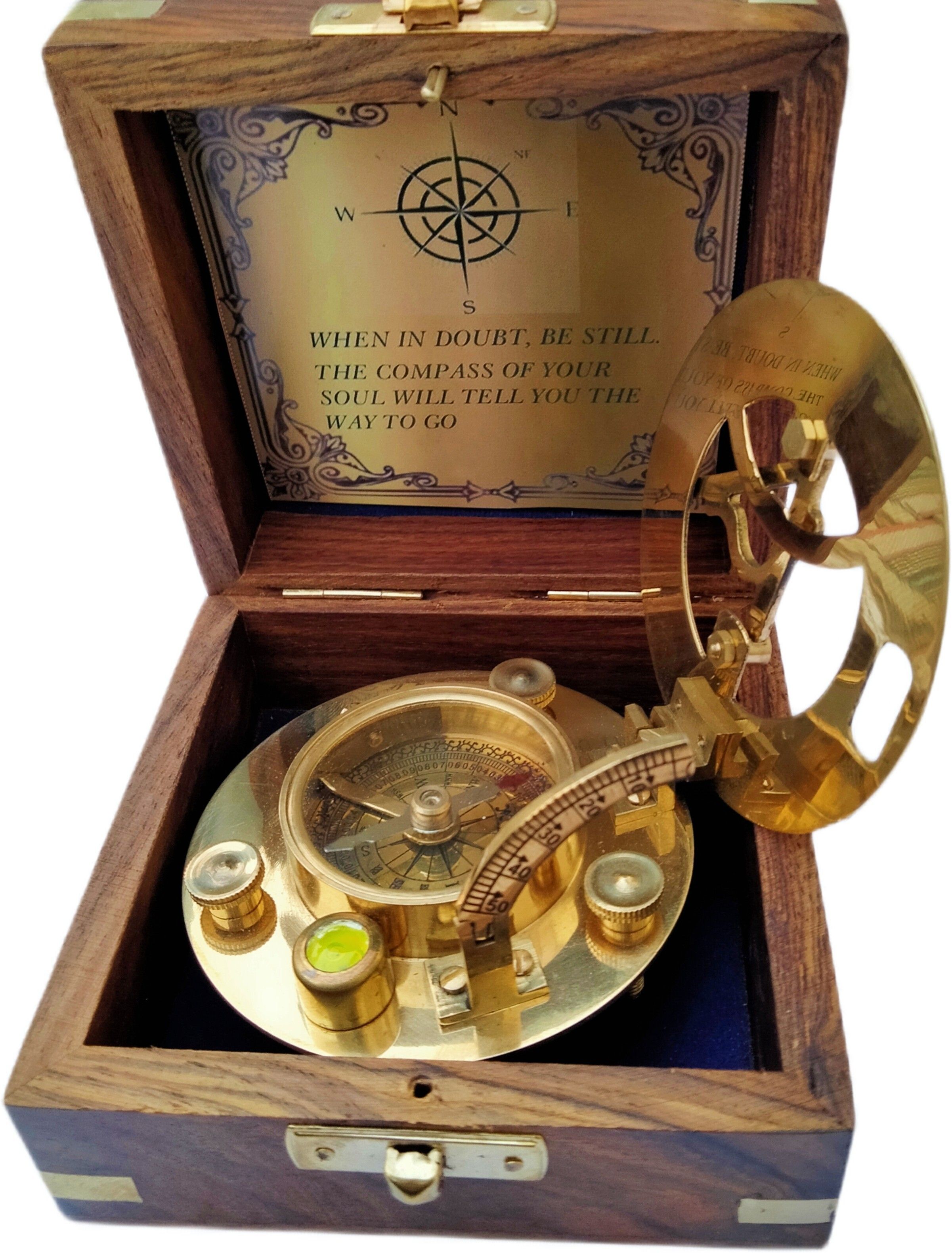 ascent india Brass shiny round sundial compass with wood box collectible gift Compass-picture-27