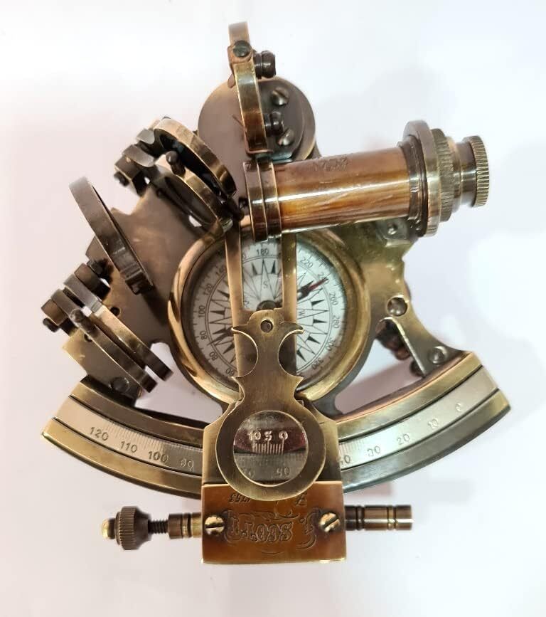 tkh Vintage Sextant 5"L x 5"W Telescope Brass Antique Compass-picture-11