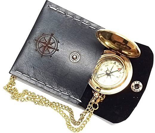 Nautical Vintage Compass Solid Brass Compass In A Black Leather Case Compass-image-33
