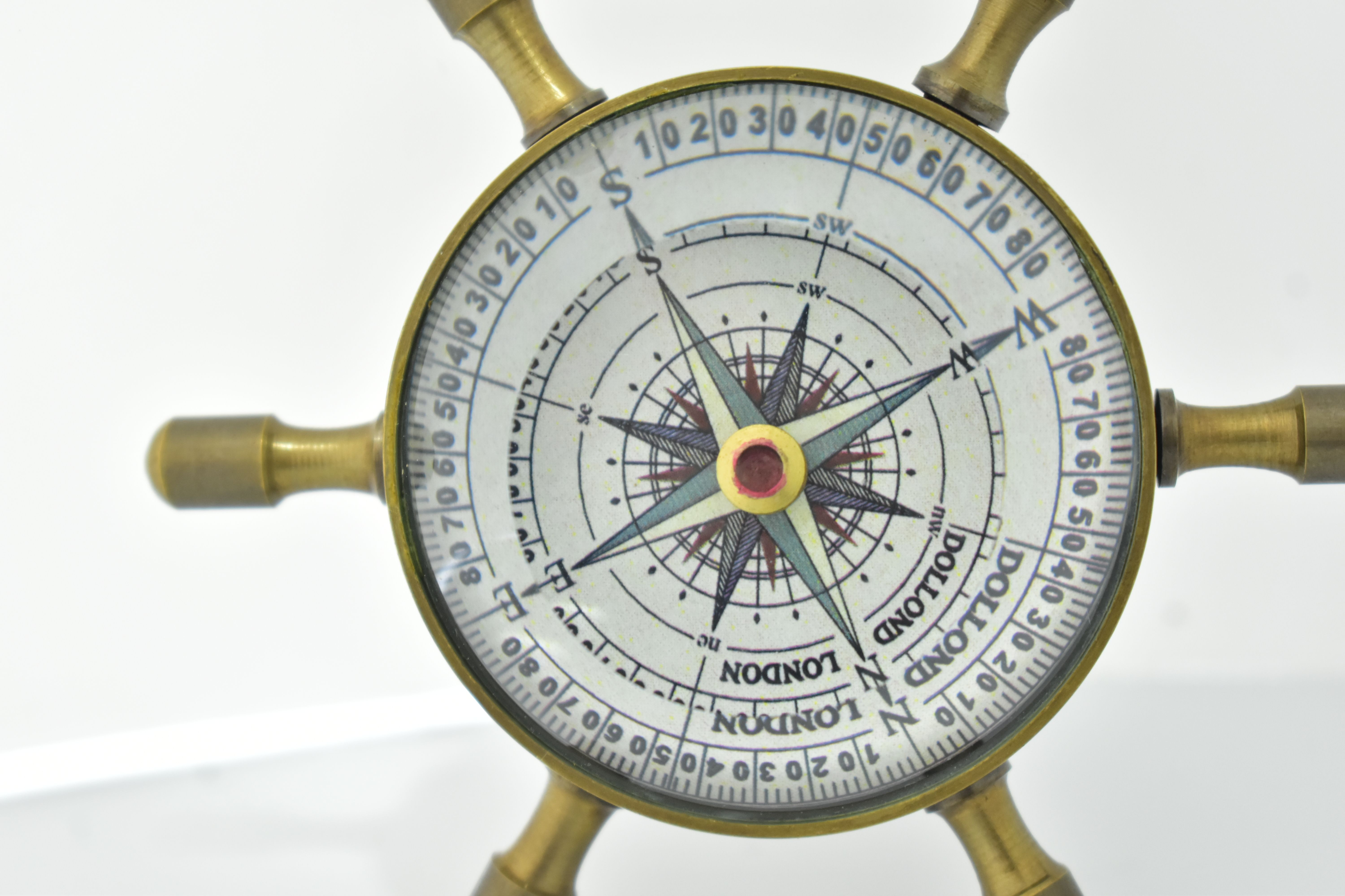 ma antique art and craft Dollond London brass ship's wheel compass Compass-picture-41