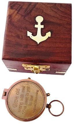 Grow Old Personalized Engraved Antique Brass Compass in Wooden Box Compass-image-18