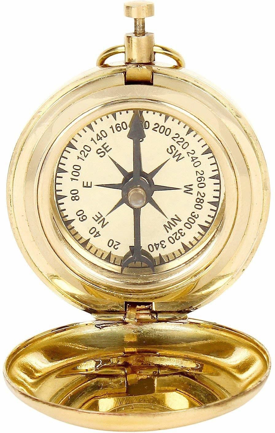 om sanitation Antique Brass Pocket Compass with Box Waterproof for Hiking Outdoor Camping Compass-picture-10