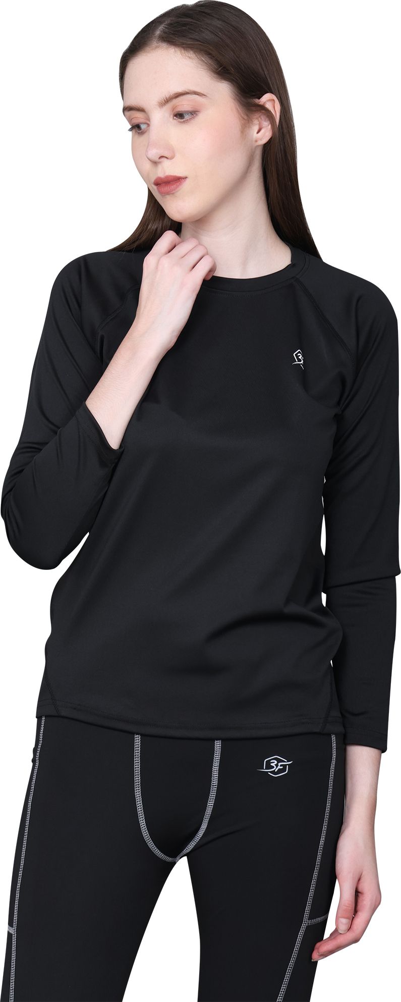 Women Solid Round Neck Nylon Black T-Shirt-image-24
