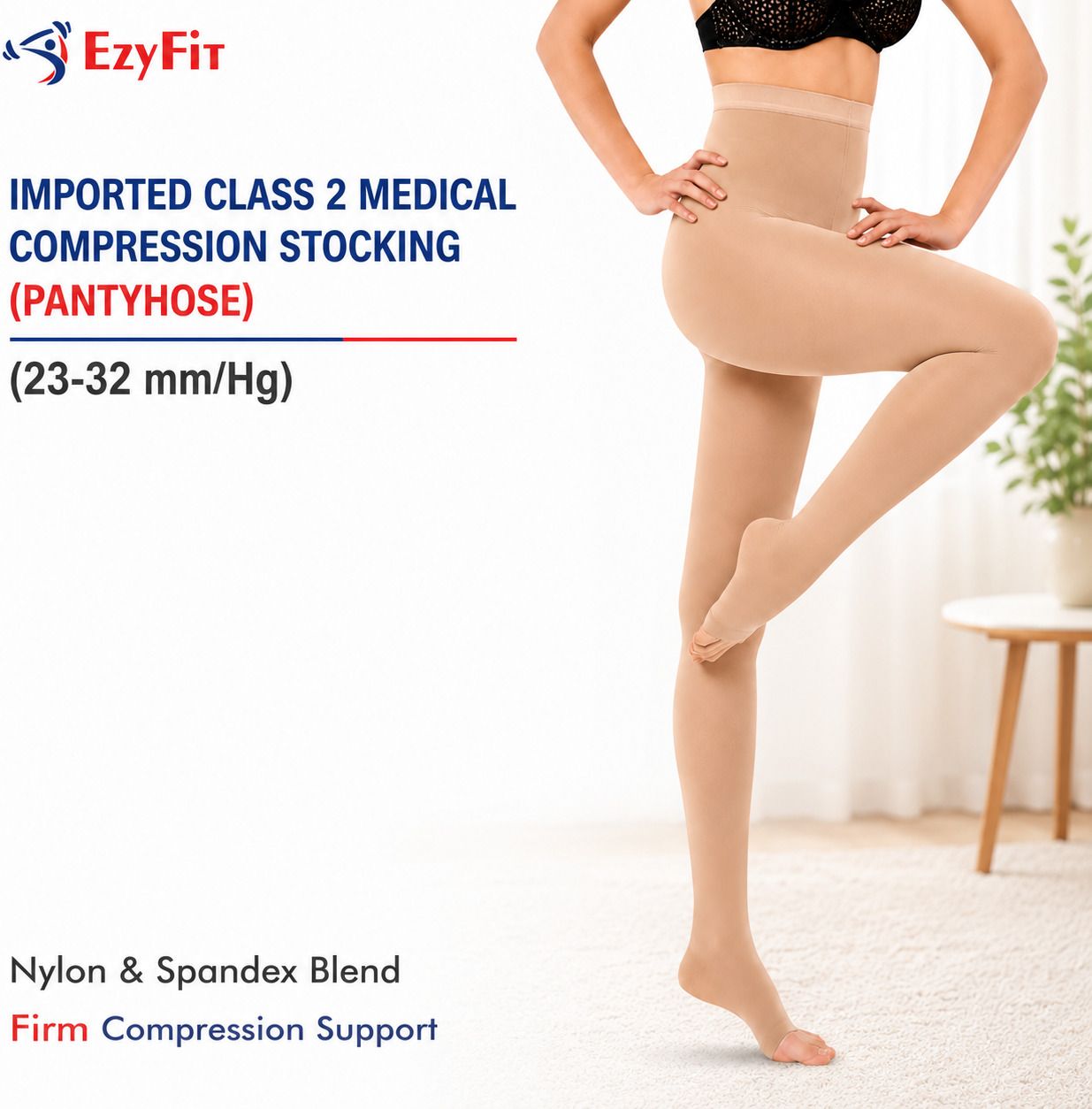 Imported Class 2 Compression Pantyhose Stocking | 23-32 mmHg | Open Toe | Men, Women Compression-image-29