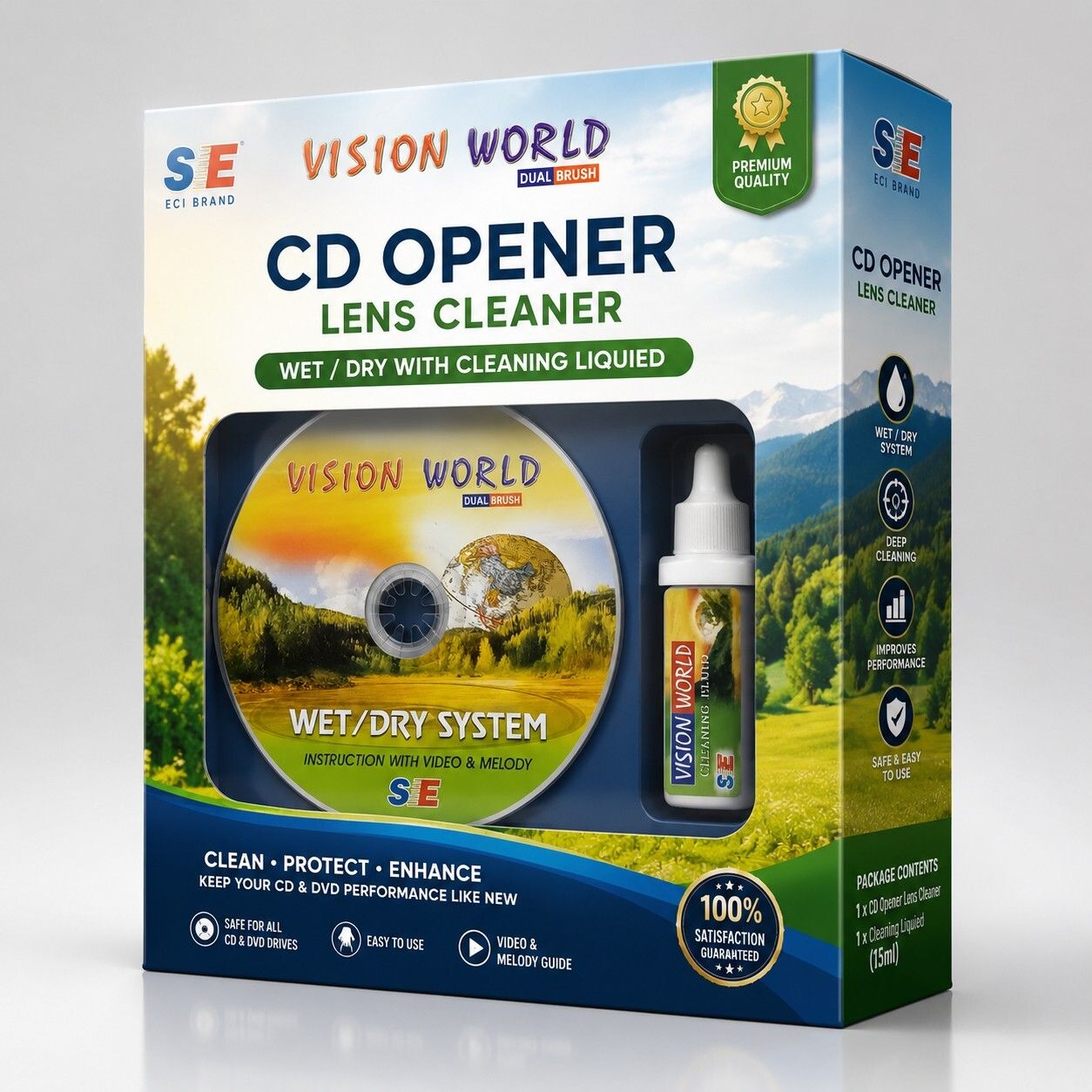 Eci Vision World CD Opener Lens Cleaner Wet/Dry System with Cleaning Liquid Combo Set-picture-47