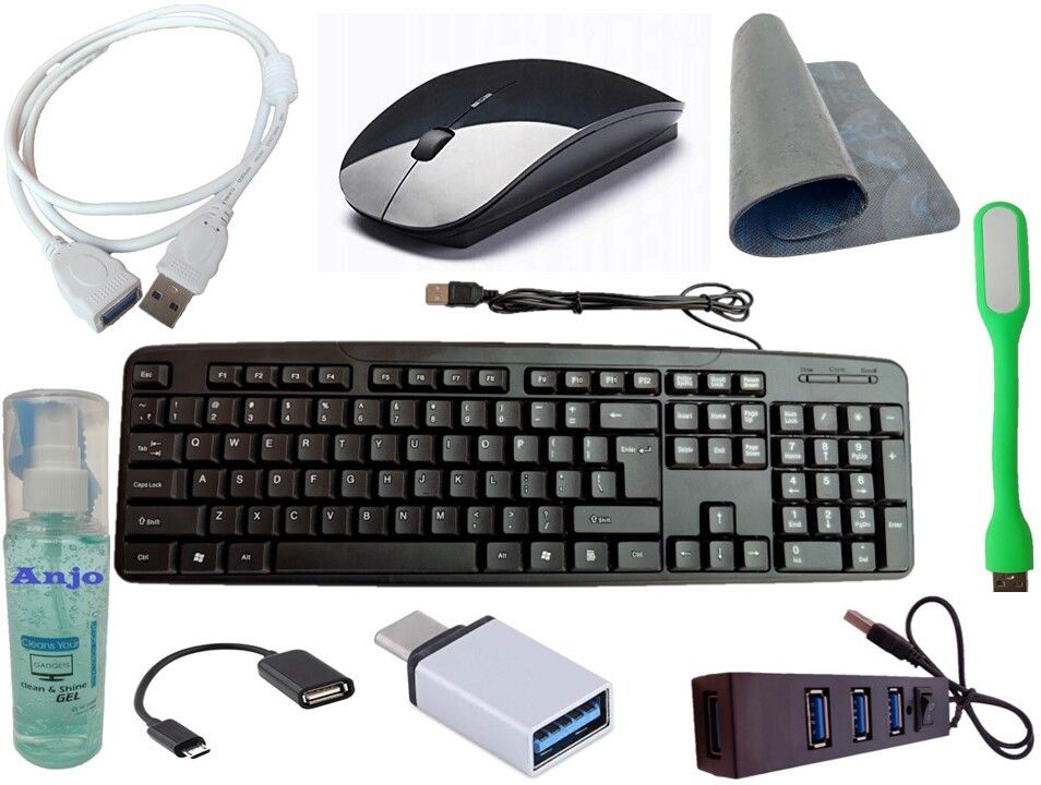 ANJO USB Keyboard-Wireless Mouse-Pad-USB Hub-Cleaner-LED-Ext. Cable-OTG (9 in 1) Combo Set-image-48