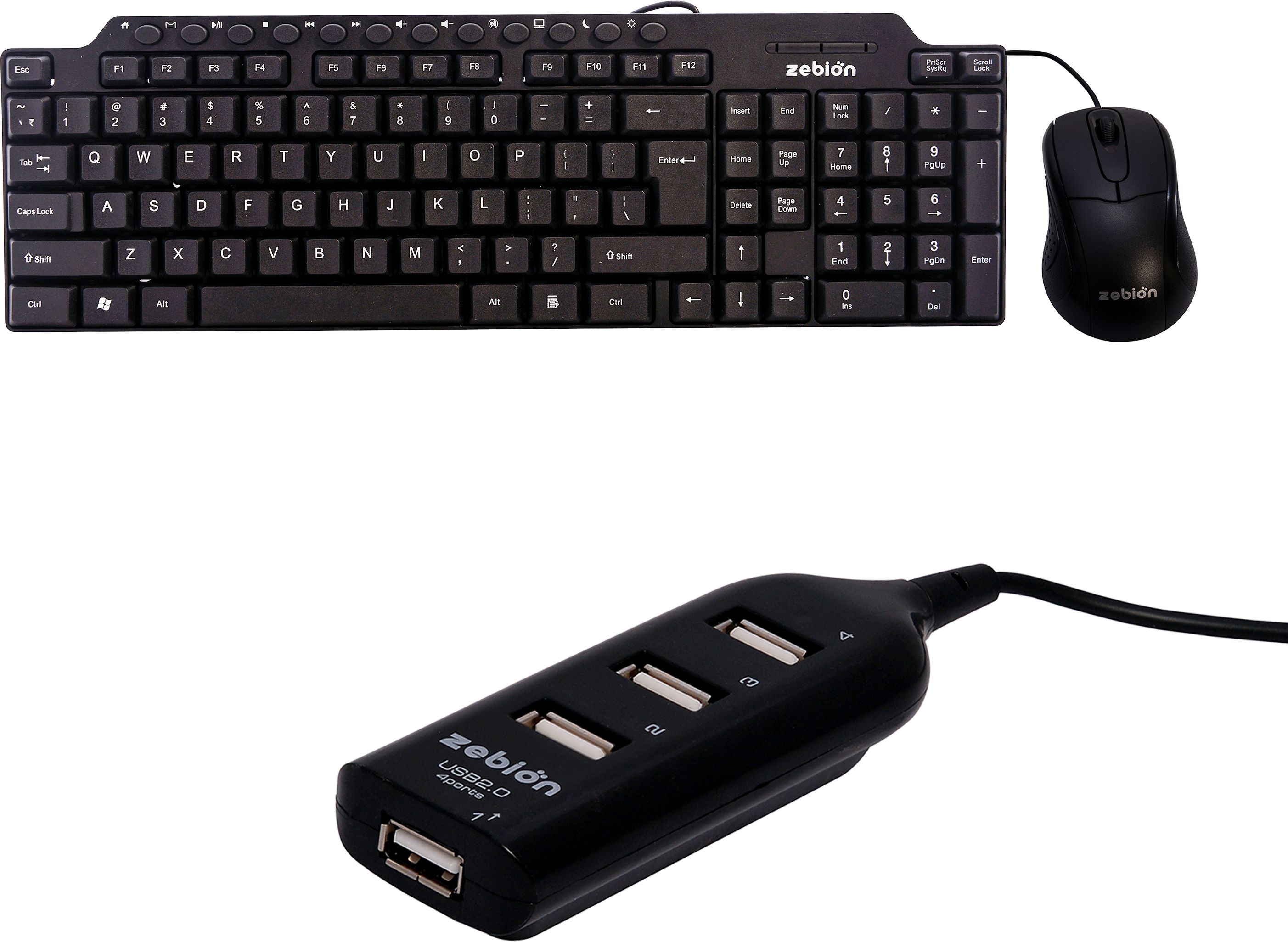 zebion Viking Wired Keyboard & Mouse + Pronto 101 USB HUB Combo Set-image-17