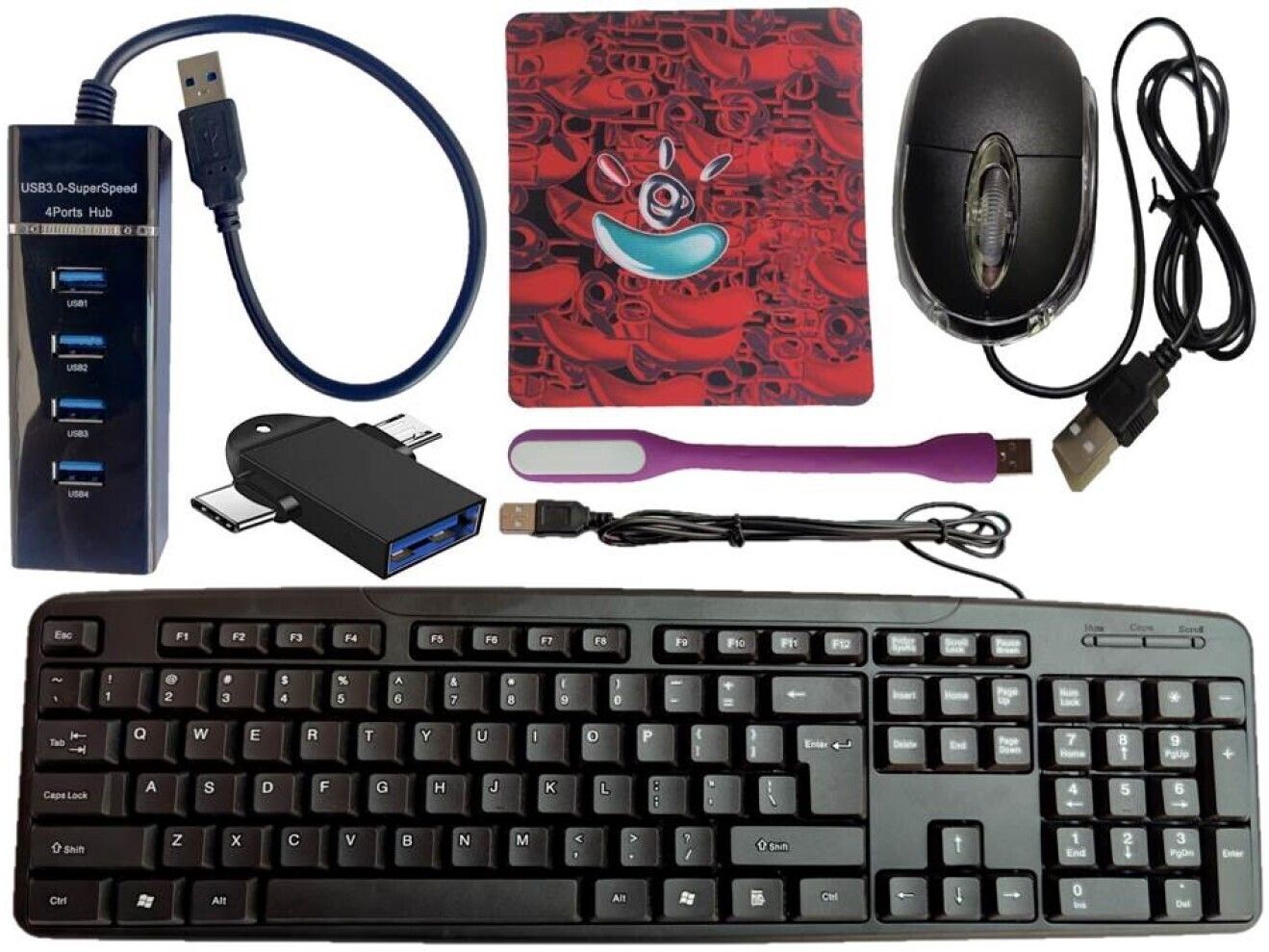 ANJO Wired USB Keyboard-LED Mouse-Mouse Pad-3.0 USB Hub-2 in 1 OTG C & Micro-LED Combo Set-image-20