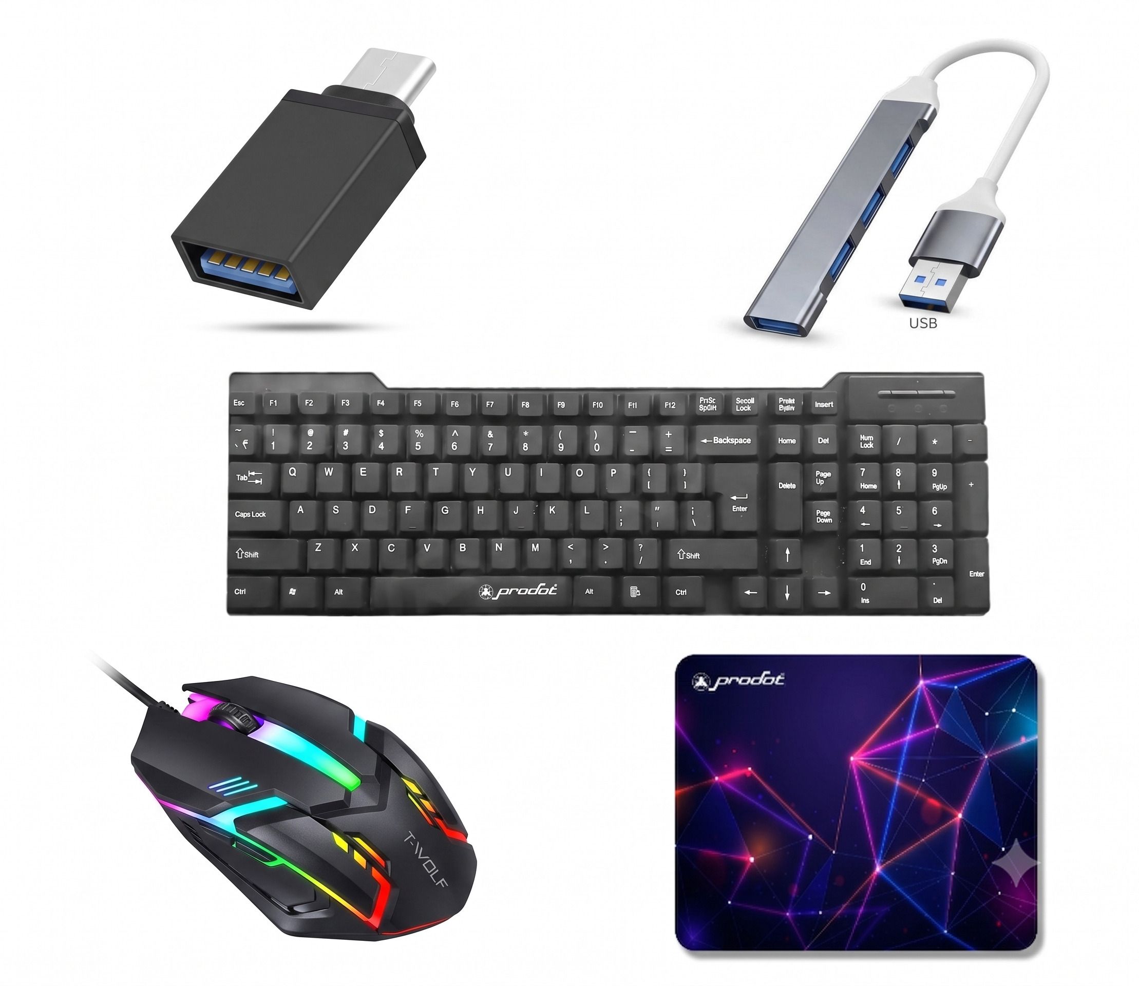 jaivex - Prodot Keyboard, RGB Wired Mouse, USB 3.0 Hub, OTG Adapter & Printed Mousepad Combo Set Designed for Gaming-picture-33