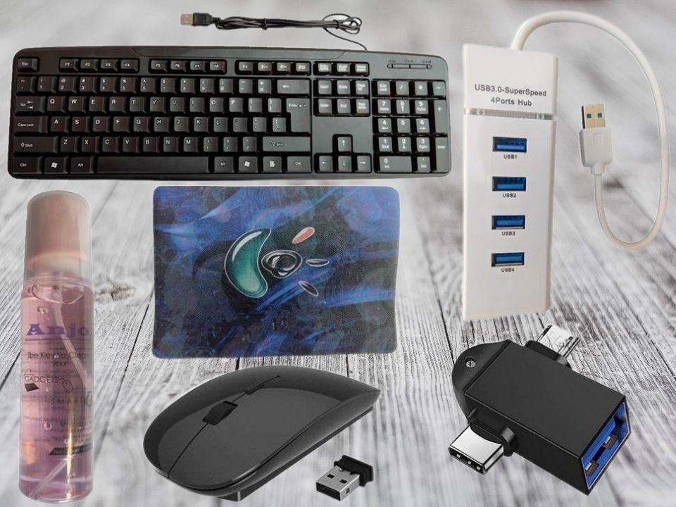 ANJO USB Keyboard-Wireless Mouse-Pad-3.0 USB Hub-Cleaner-OTG M & C Type 2 in 1 Combo Set-image-20