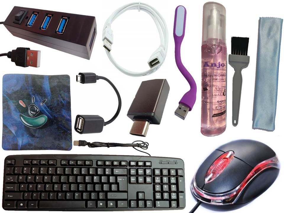 ANJO USB Keyboard-USB Mouse-Pad-2.0Hub-Gel3in1-LED-1.5m Ext Cable A M2F-OTG C & Micro Combo Set-image-38