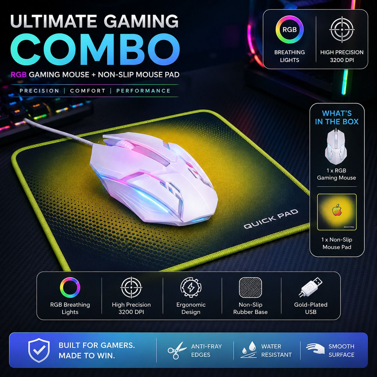 ABC RGB Wired Gaming Mouse & Large Mouse Pad Combo | 3200 DPI USB Gaming Set Combo Set Designed for Gaming-image-34