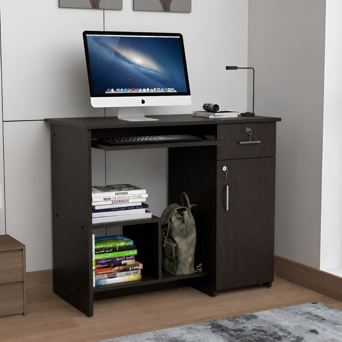 rooso living Relish Engineered Wood Study Table with Drawer, Lockable Cabinet & Open Shelves Engineered Wood Computer Desk-picture-3
