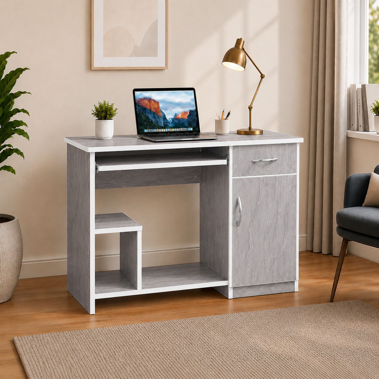 us dzire Computer Study Table with Storage Cabinet, Drawer & Keyboard Tray for Home Engineered Wood Computer Desk-picture-29