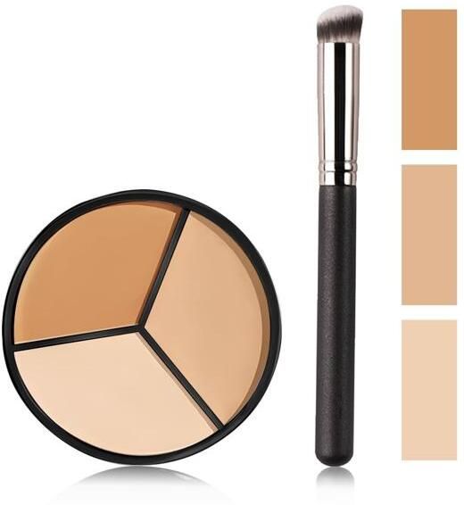 3-in-1 Dark Tone Concealer Palette with Foundation Brush (50g) | M_3C_2_18 Concealer-image-1